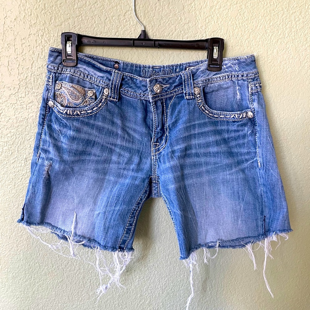 Embellished Cut-off Denim Shorts